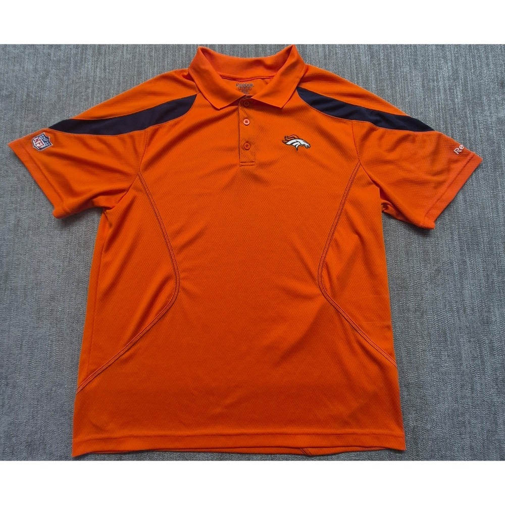 VTG Reebok Denver Broncos NFL Sideline Polo Shirt Orange men's LG PlayDry Team